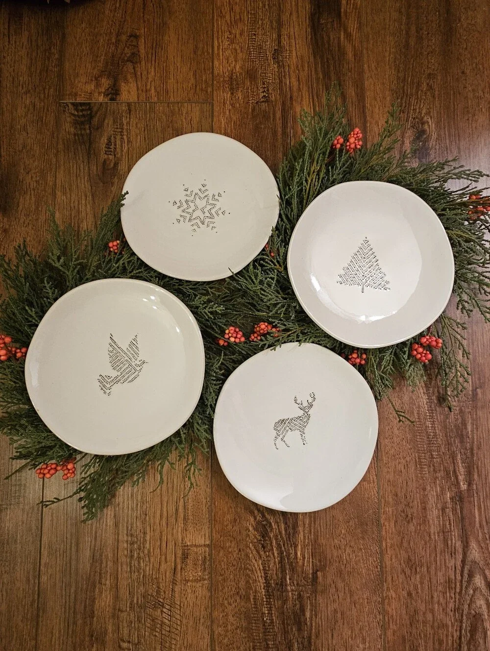 Hearth & Hand Off White Holiday Ceramic Plates - Set of 4